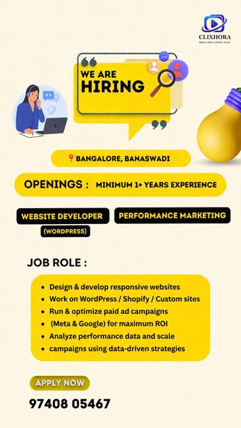 Clixhora Hiring Website Developer & Performance Marketing Expert